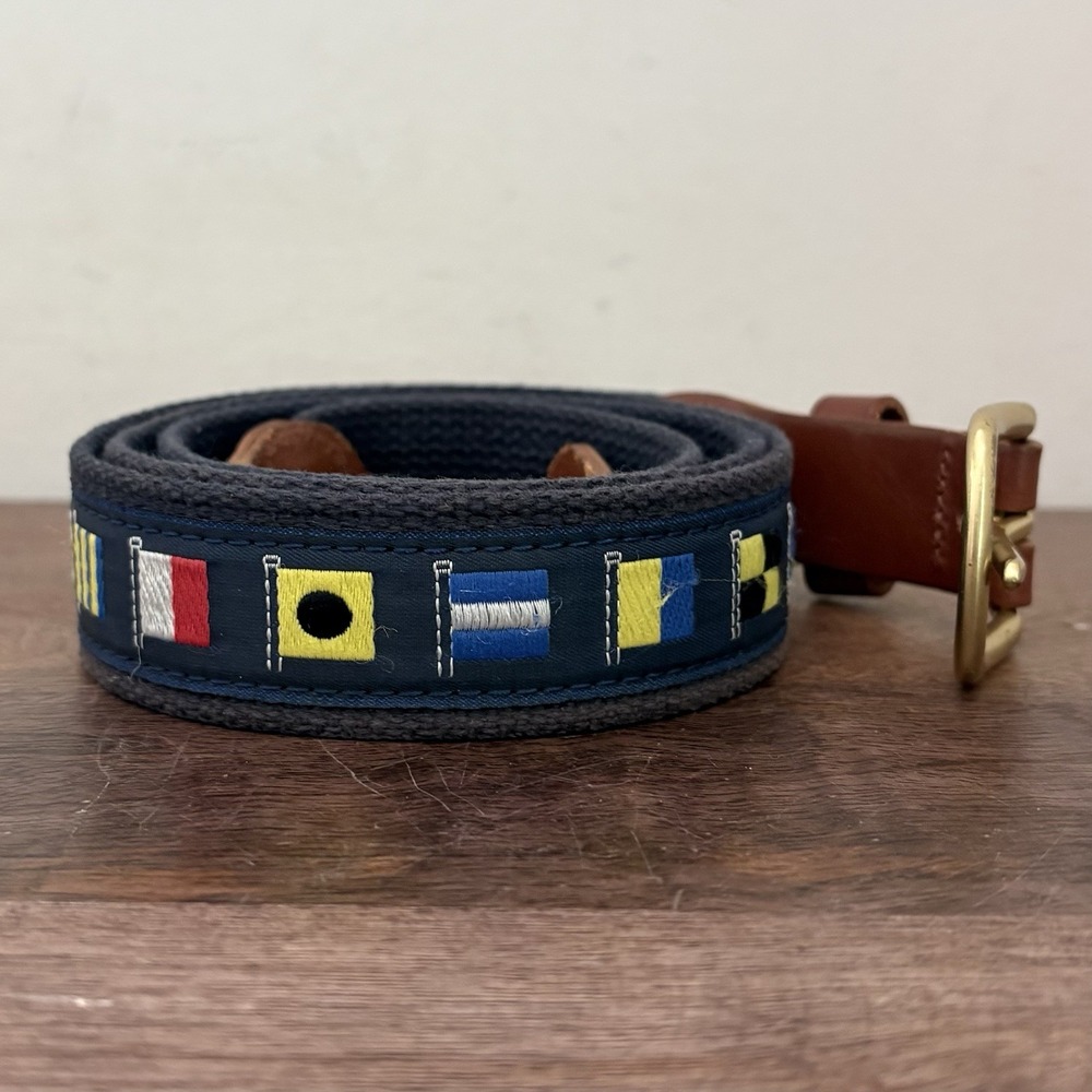 Leather Man Ltd Nautical Signal Flag Belt Men's 46 Brass Buckle Preppy USA